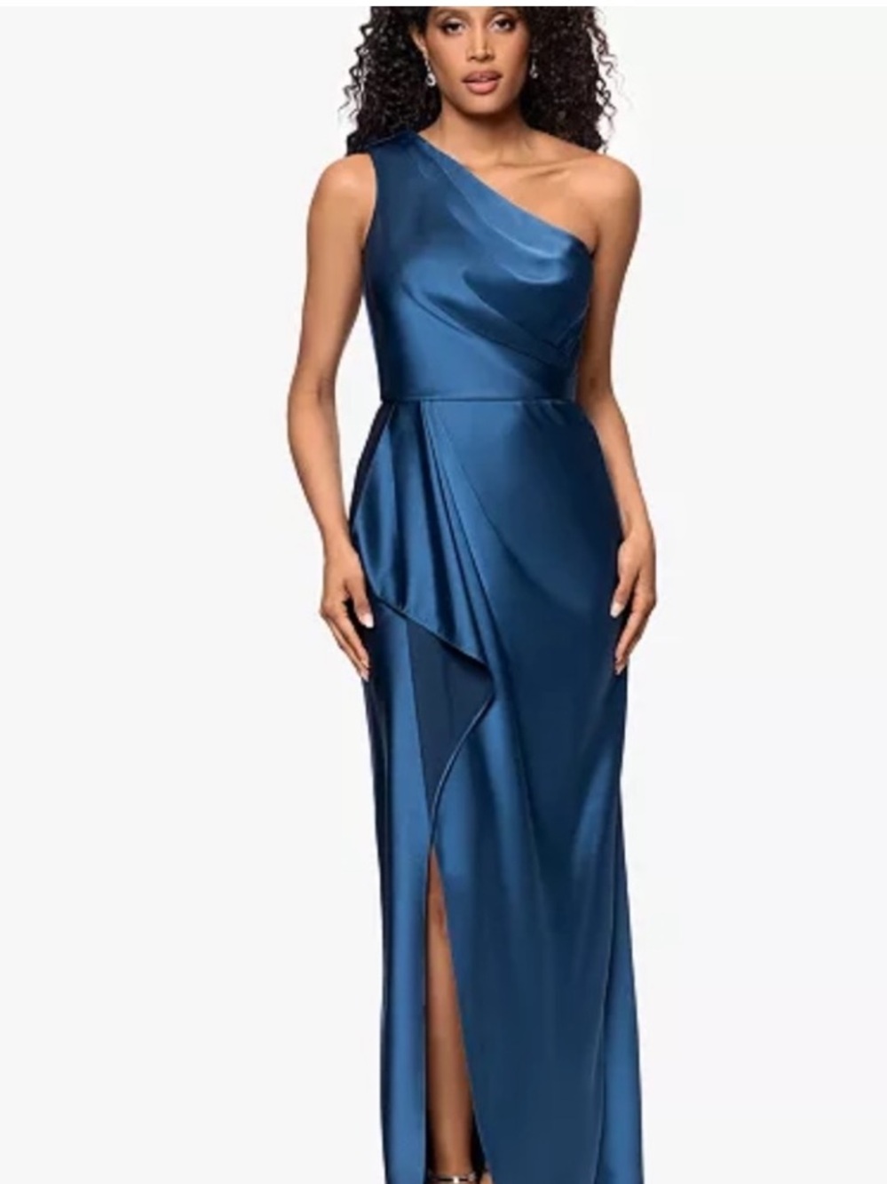 XSCAPE Women's One Shoulder Satin Long Dress Blue size 12 NWT